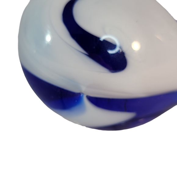Blown Glass Blue White Decoration Collectible Wale Figurine Vintage Sculpture - Picture 5 of 14
